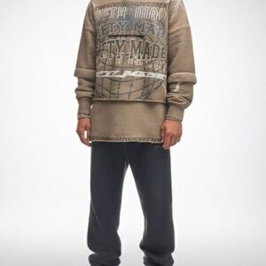 Men's Beige Graphic Oversized Vintage Logo Hoodie.